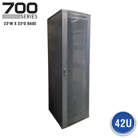 Quest Mfg Floor Enclosure Server Cabinet, Vented Mesh Door, 42U, 6' x 23"W x 23"D, Black FE7019-42-02